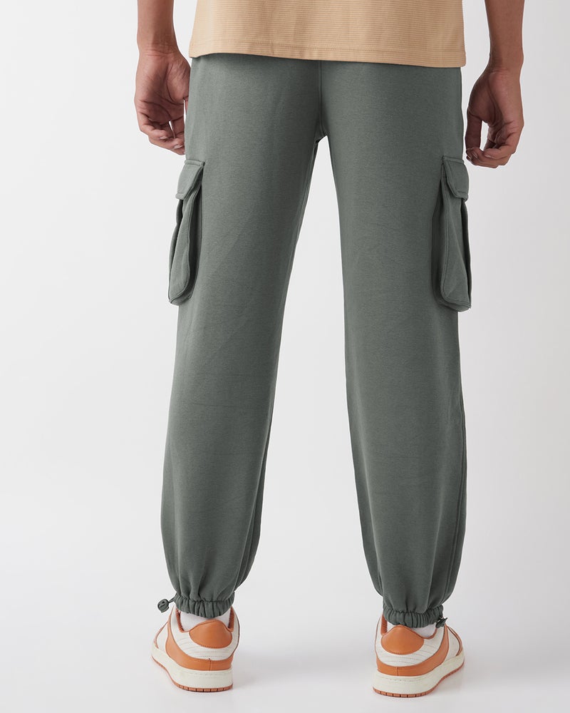 bewakoof Men's Charcoal Grey Oversized Brushed Cargo Joggers - Image 4
